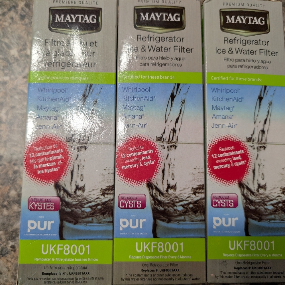 3-PACK NEW GENUINE OEM Maytag Refrigerator Ice and Water Filter UKF8001 With PUR